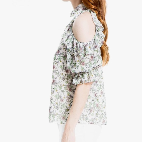 Max Studio Georgette Cold Shoulder Ruffle Top - Picture 2 of 8